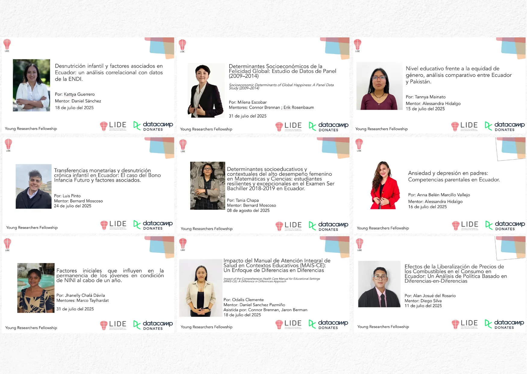 Collage de investigaciones desarrolladas por participantes del programa.